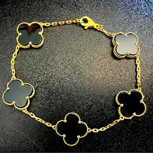 18K Dubai Gold Black Onyx Bracelet 5 Flower 15mm